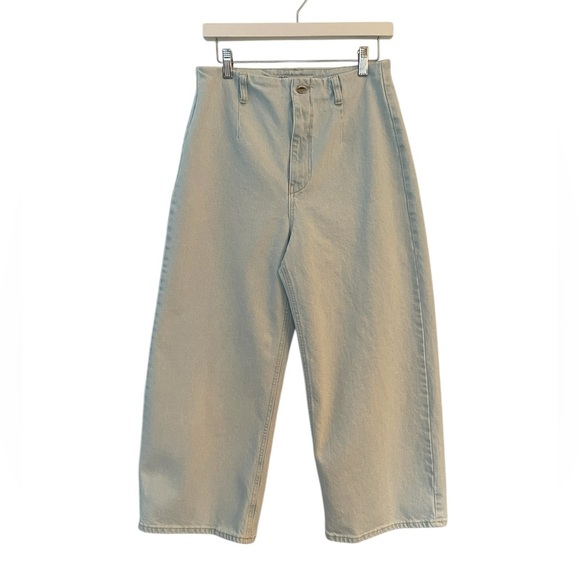 ZARA Light wash belted high rise cropped wide leg jeans size US 8 - Picture 1 of 6